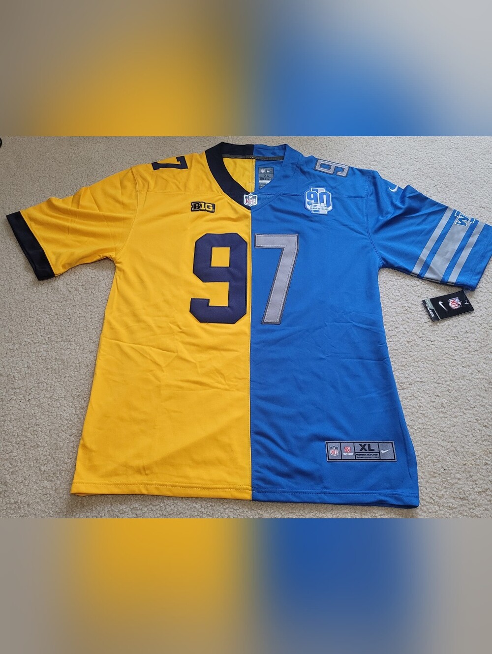 Aidan Hutchinson#97 Detroit Lions / Wolverines Split Stitched NFL Jersey Men  XL
